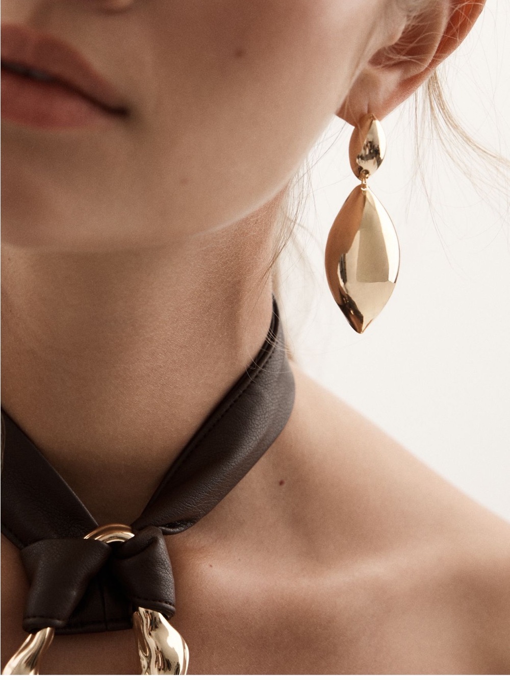 Anthropologie Shiny Gold Sculptural Teardrop Dangle Earrings